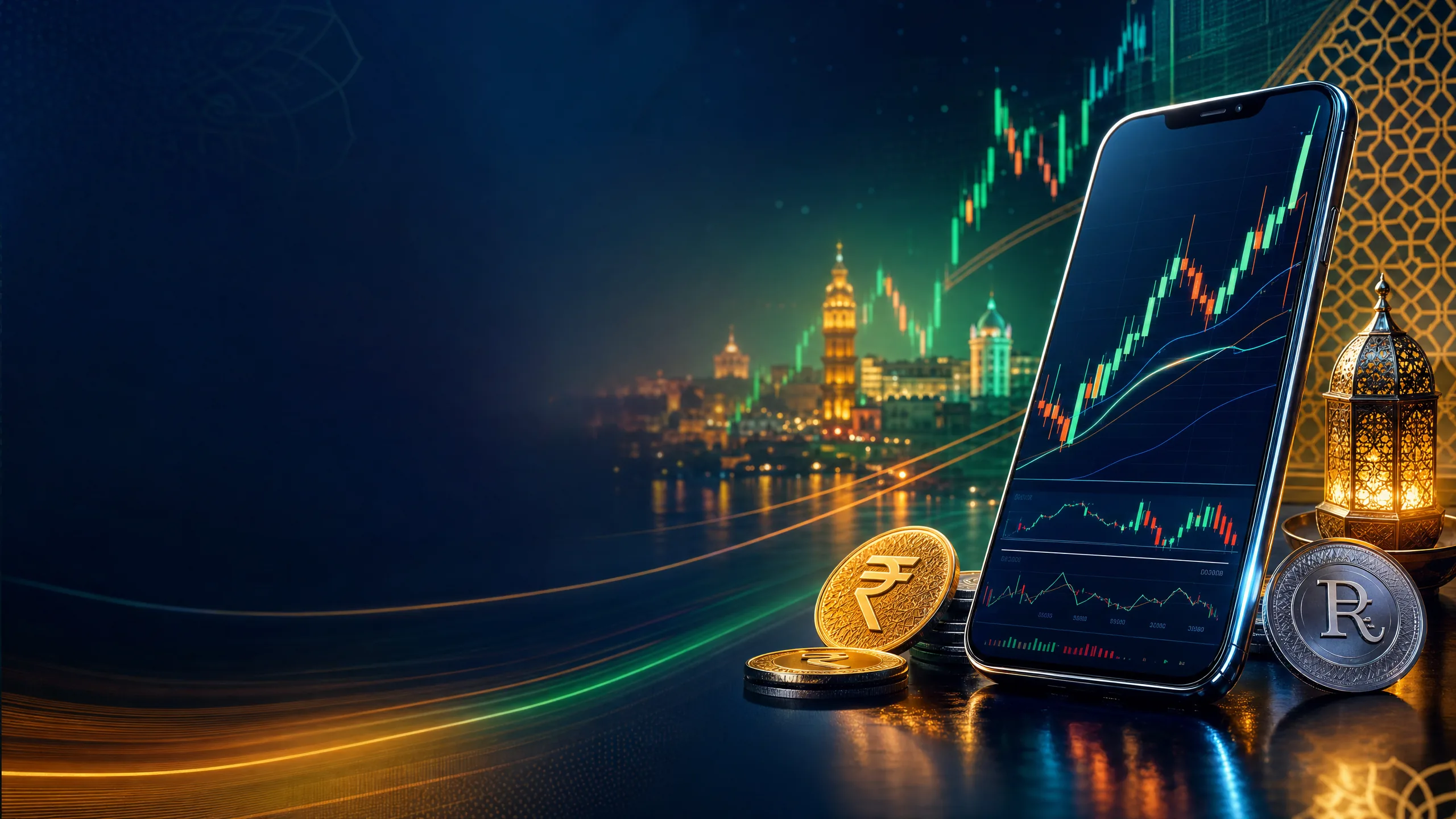 Mobile trading workspace with market charts